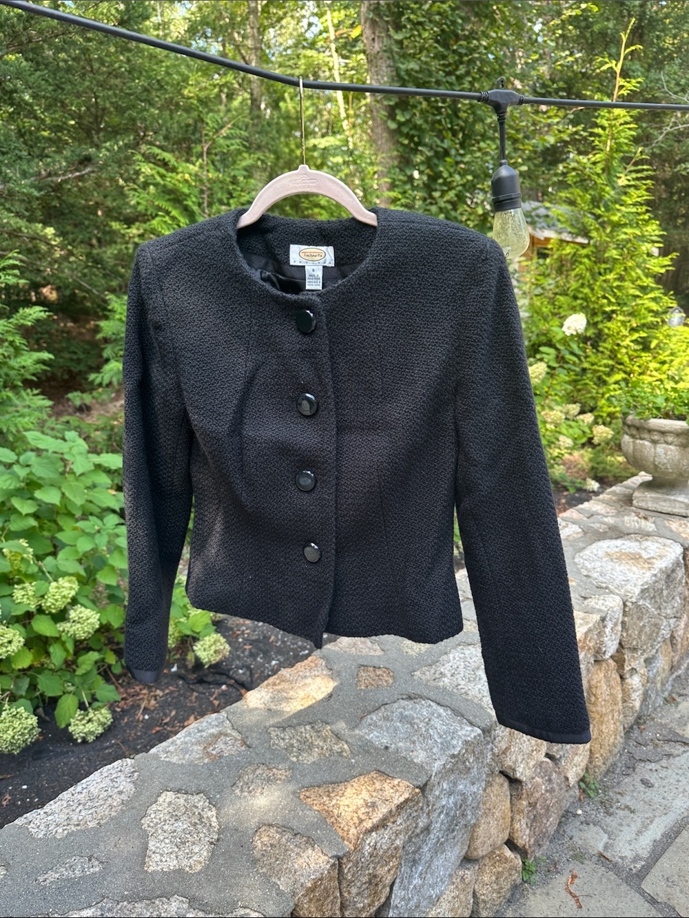 Talbots Black Textured Round-Neck Button Jacket
